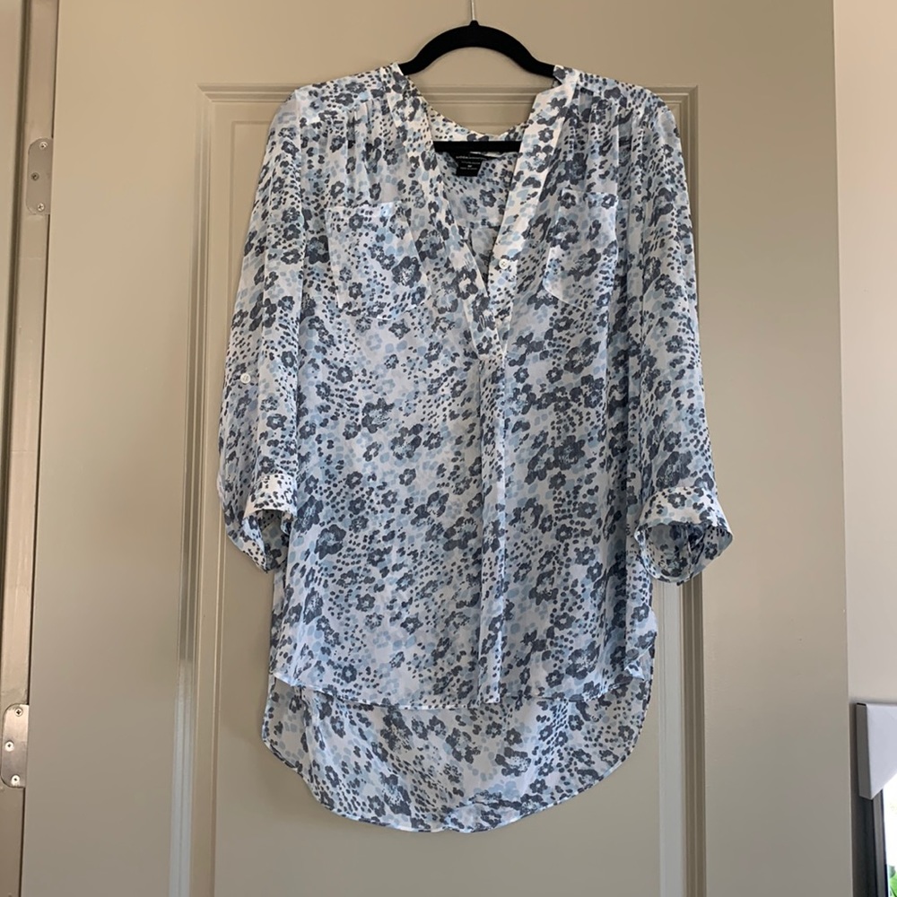 Moda International semi-sheer blue floral blouse